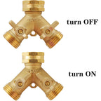 Garden Hose Splitter 2 Way Heavy Duty, Outdoor Faucet Splitter | Solid Brass Spigot Splitter Hose Y Splitter With Shutoff Valve