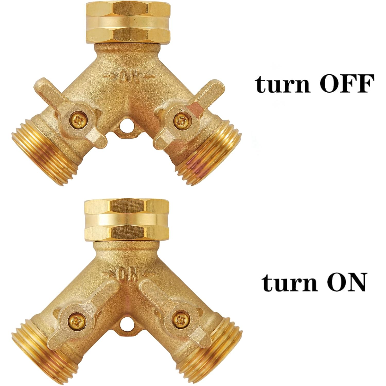 Garden Hose Splitter 2 Way Heavy Duty, Outdoor Faucet Splitter | Solid Brass Spigot Splitter Hose Y Splitter With Shutoff Valve