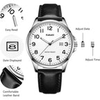 Watch For Men, Fashion Minimalist Wrist Watch Waterproof Quartz Analog Date With Leather Strap