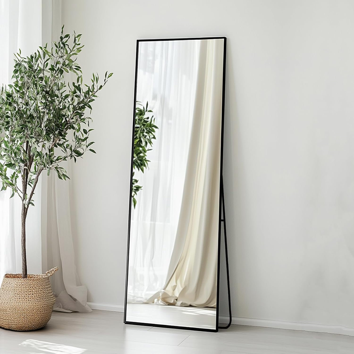 Full Length Mirror 56X16 Inch, Full Body Mirror With Aluminum Metal Frame, Standing Mirrors For Bedroom, Livingroom, Cloakroom, Hallway, Home Décor.