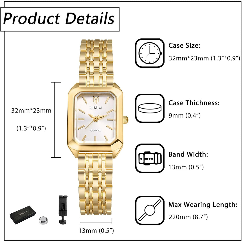Avaner Women'S Bracelet Square Watches: Gold Silver Stainless Steel Strap Analog Quartz Elegant Wrist Watches