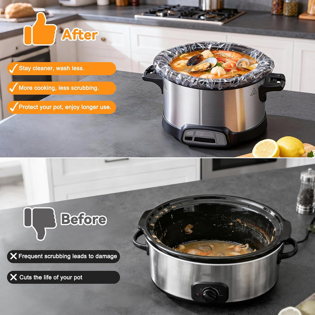 Vclpower 20 Pack Slow Cooker Liners,Large Size Thickened Fda-Compliant & Bpa-Free 13"X21"Disposable Cooking Bags, 400°F Heat-Resistant Leak-Proof Fit 3-8 Quart Oval & Round Pots