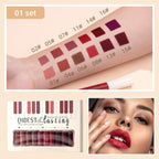 Qibest 12Pcs Matte Liquid Lipstick Set For Girls & Women, 24 Hours Long Lasting Waterproof Nude & Dark Red Lip Gloss Makeup Gift Kits, Velvet Non-Stick Cup Mate Duracion 24 Horas Originales Lip Stains