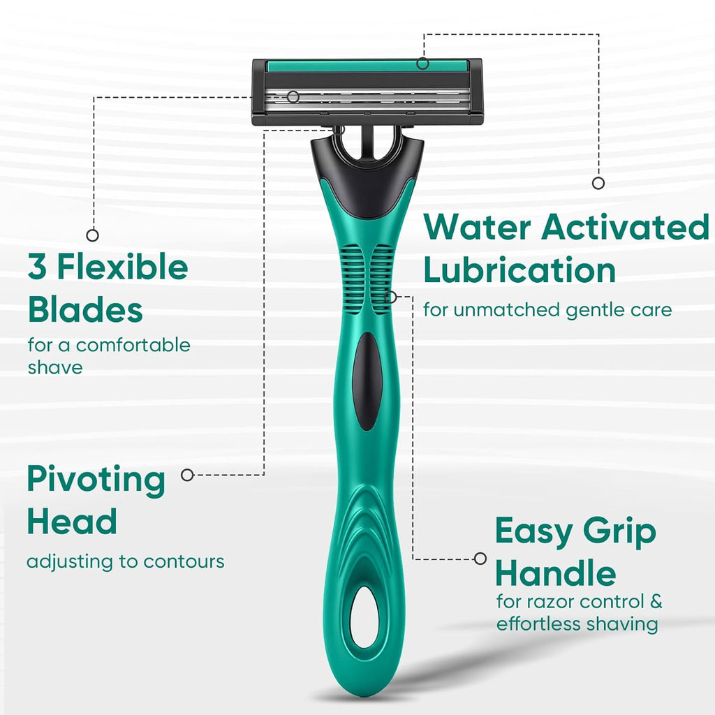 20 count Disposable Razors for Men,3-Blade Razors,Bulk Stainless Steel Shavers with Lubricating Strip for Shaving Sensitive Skin