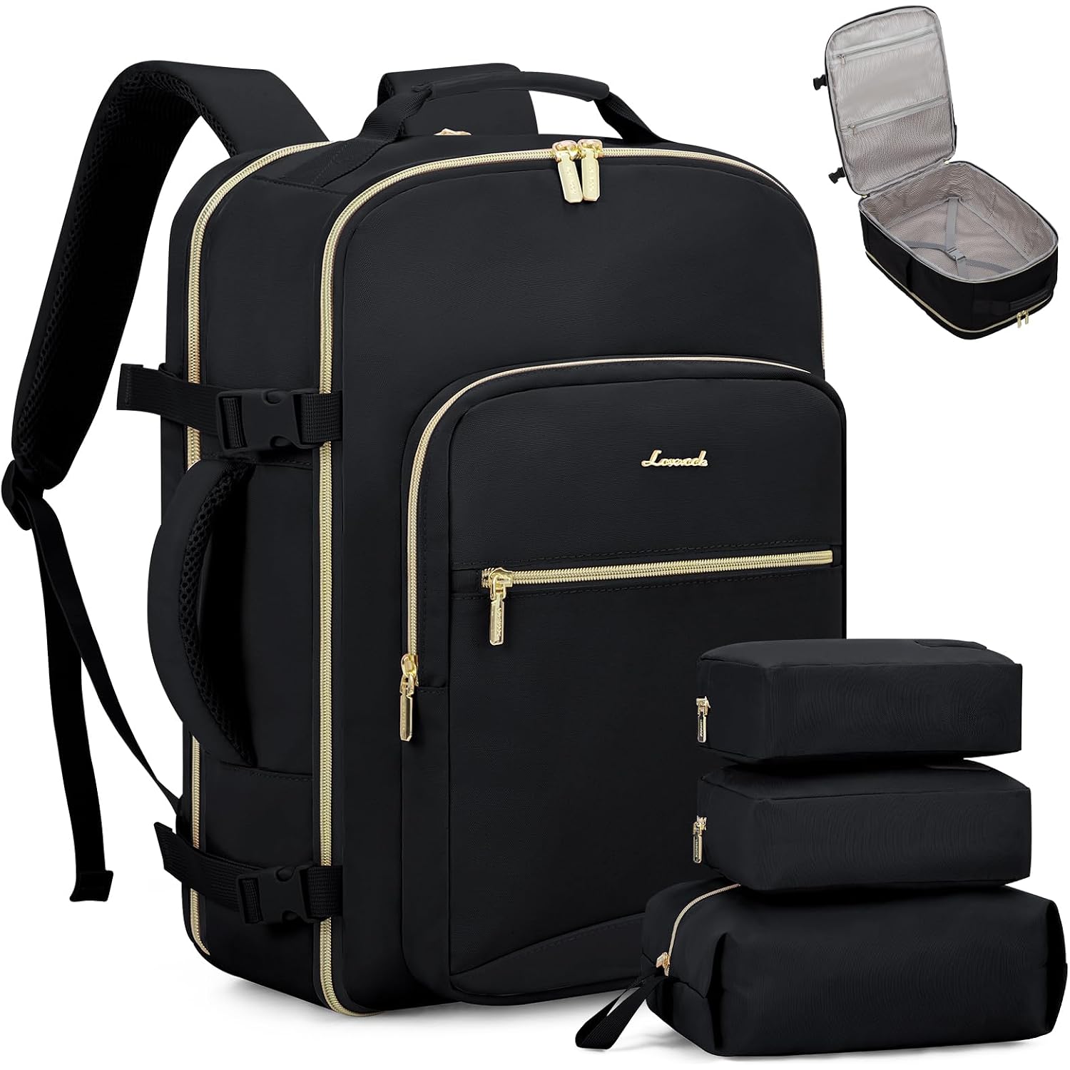 Lovevook 40L Travel Backpack Flight Approved Carry On Backpack,3 Packing Cubes,Waterproof Personal Item Travel Bag,Tsa Carry On Luggage Suitcase Travel Essentials,Gifts For Women & Men,Fits 17" Laptop