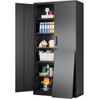 Wide & Deep Metal Storage Cabinet With 2 Doors And 5 Adjustable Shelves,72X36X18 Garage Storage Cabinet,Tall Black Locking Metal Cabinets With Lock,Steel Locked Cabinets For Home,Office,Garage