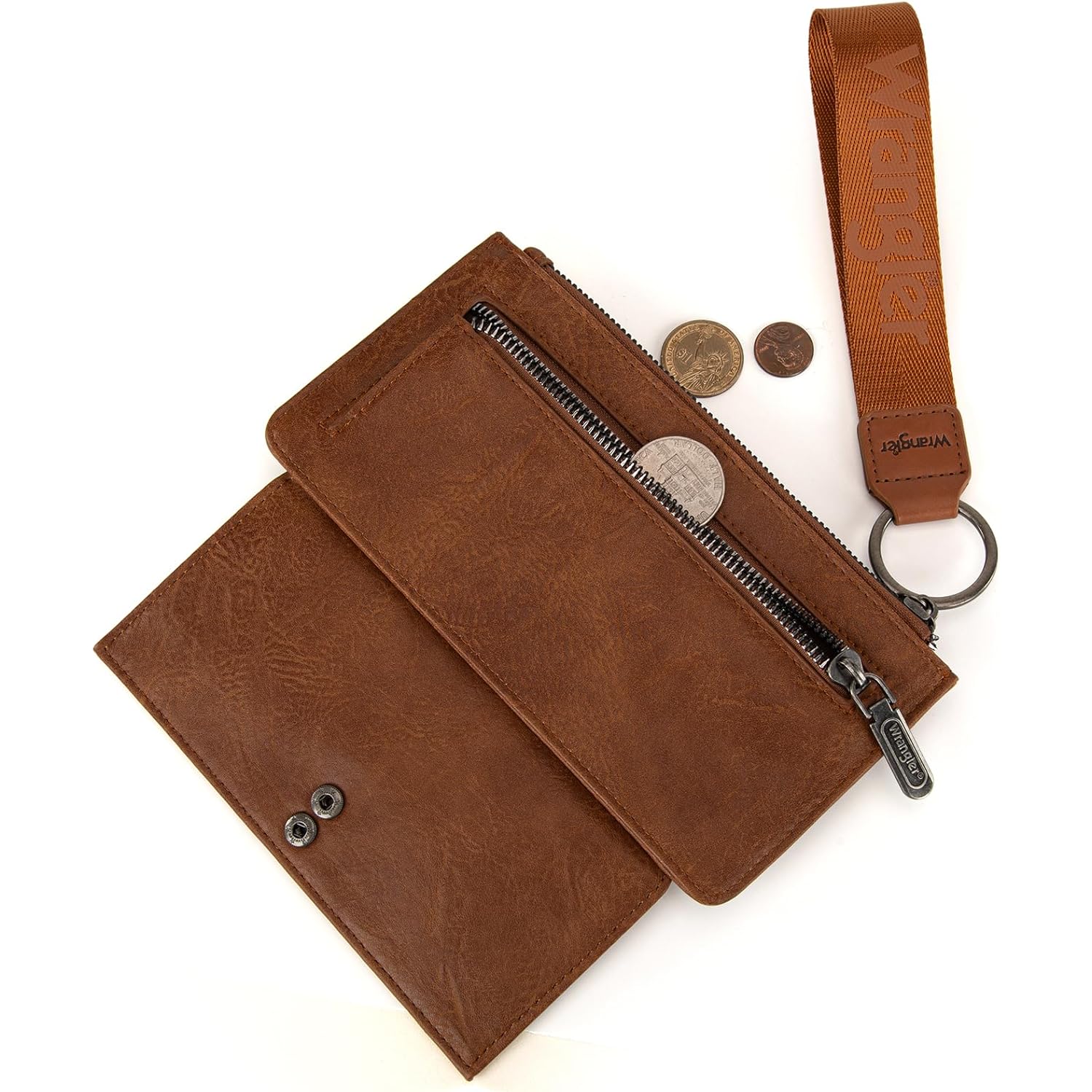 Montana West X Wrangler Brown Wristlet Wallet Minimalist Clutch Womens Wallet Rfid Card Cases & Money Organizers with Coin Purse and Smooth Zipper