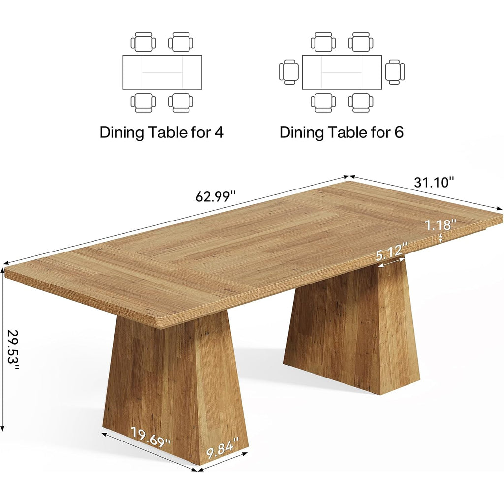 Little Tree Dining Table For 6 People, Wooden Dining Table, Rectangle Table With Heavy Duty Legs, Modern Dining Table For Kitchen, Dining Room, Light Brown