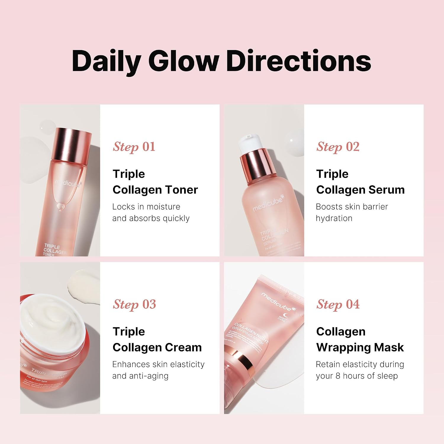 Medicube Glass Skin Collagen Trial Kit | Korean Skincare Set And Kit | Gifts For Women | 4-Step Skincare Set For Glowy Skin | Travel Size