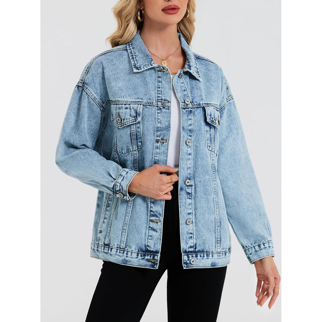 Oversized Denim Jacket Women Boyfriend Jean Jacket Trendy Loose Shacket Spring Trucker Coats