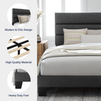Allewie Queen Size Platform Bed Frame with Fabric Upholstered Headboard and Wooden Slats Support, Fully Upholstered Mattress Foundation/No Box Spring Needed/Easy Assembly, Dark Grey