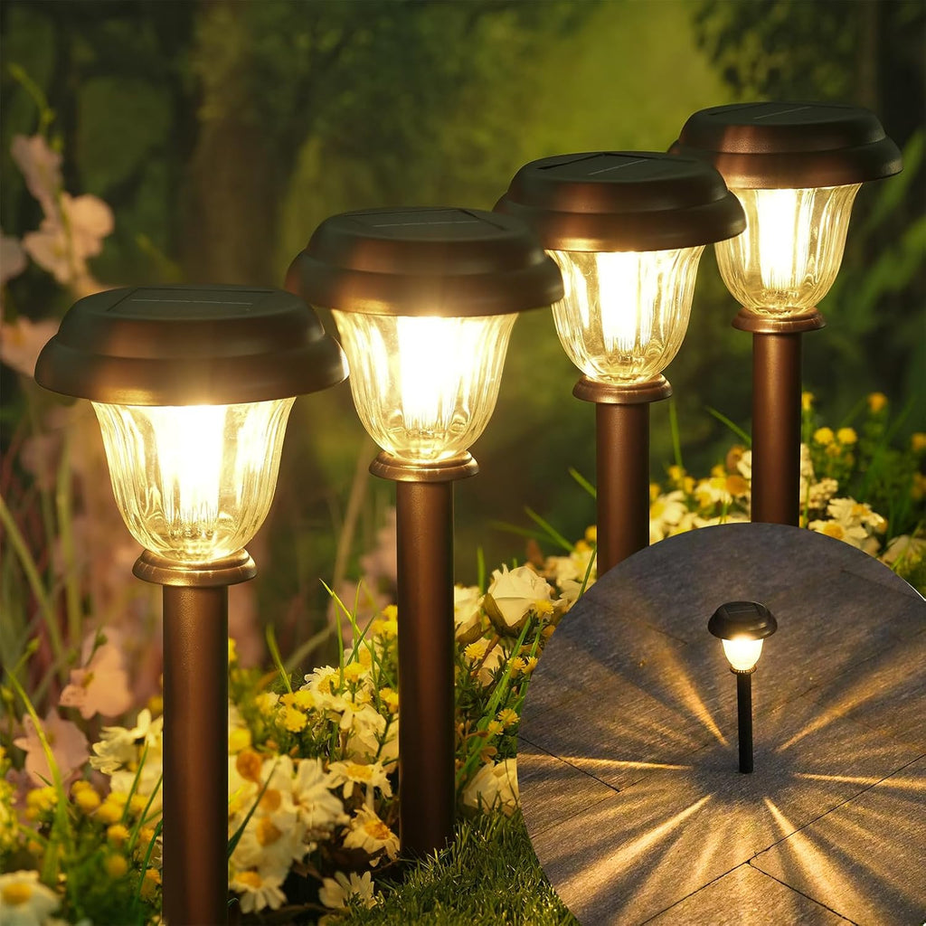 8 Pack Solar Lights Outdoor, Stainless Steel Glass Solar Pathway Lights, Auto On/Off Long-Lasting Waterproof Garden Lights For Landscape, Path, Yard, Driveway, Walkway Decor (Warm White)