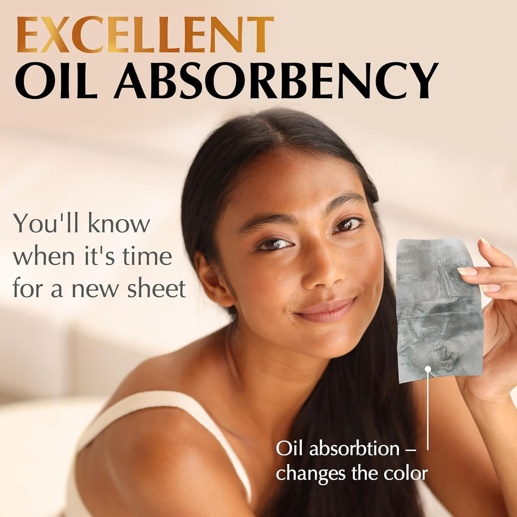 Natural Oil Blotting Sheets for Face with Bamboo Charcoal - 25% Larger - 3pk/300 Makeup Friendly Oil Absorbing Sheets for Face - Easy Dispensing Blotting Papers - Perfect for Keeping in Purse