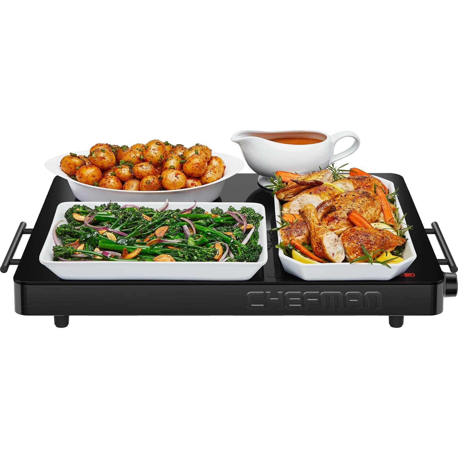 Chefman Electric Warming Tray With Adjustable Temperature Control, Perfect For Buffets, Restaurants, Parties, Events, And Home Dinners, Large 21” X 16” Glass-Top Surface Keeps Food Hot – Black