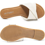Fitory Women'S Flat Sandals Fashion Slides With Soft Leather Slippers For Summer Size 6-11