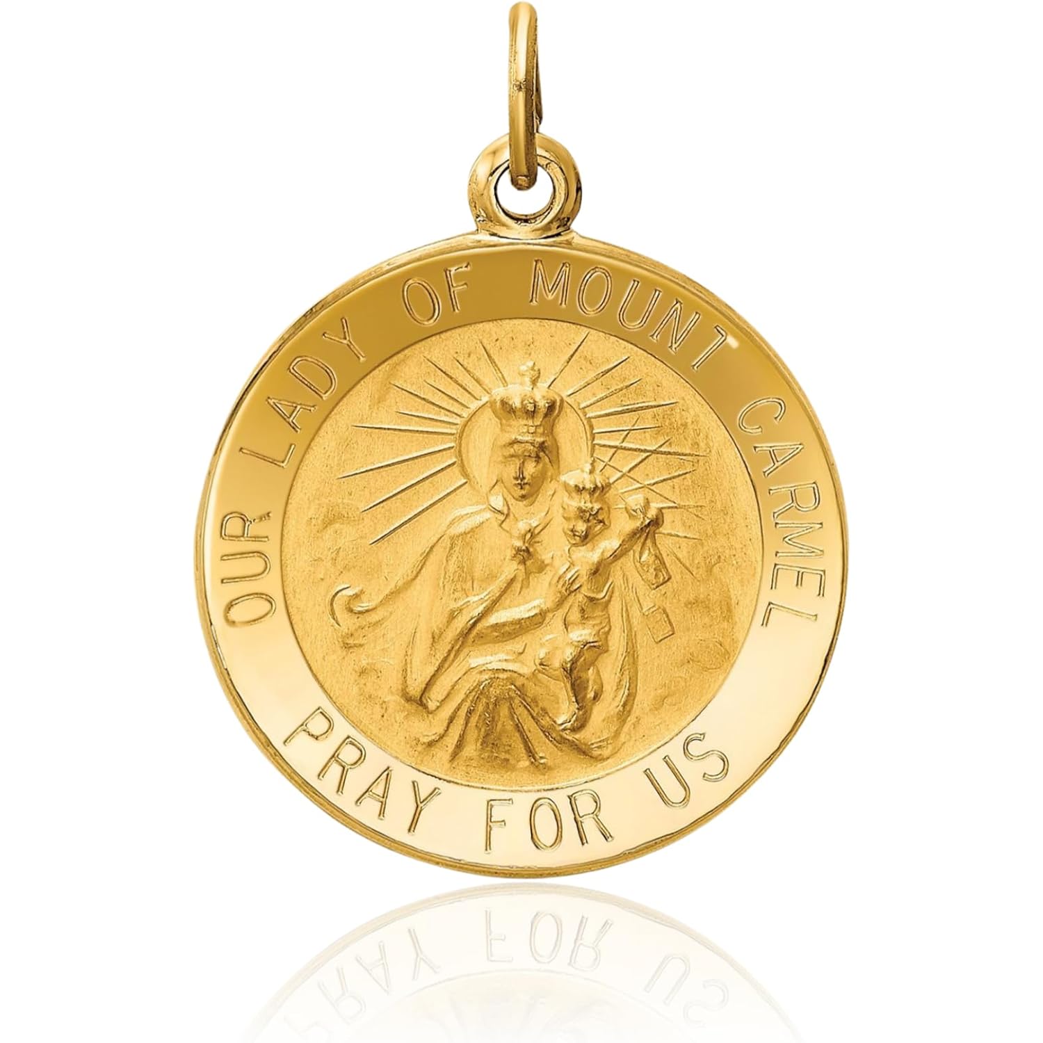 IceCarats 14K Solid Yellow Gold Medium Our Lady of Mount Carmel Medal Pendant Necklace 25mm 1 inch Polished, Satin, Engravable for her for him