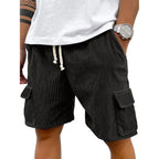 Plepan Men'S Corduroy Cargo Shorts 7" Relaxed Fit 5 Pockets Casual Shorts With Drawstring Elastic Waist & Side Velcro Pockets