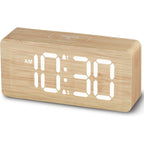 Uscce Wooden Digital Alarm Clocks For Bedrooms With 0-100% Dimmable Display | Desk Clock With Large Numbers For Living Room - Loud Dual Alarm For Heavy Sleepers With Volume Control - Wood Decor & Gifts