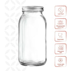 GLING [1 Count 64 oz. Wide-Mouth Glass Mason Jars with Metal Airtight Lids and Bands 2 Quart Large For Preserving, & Meal Prep