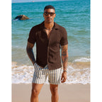Pj Paul Jones Men'S Casual Button Down Shirts - Short Sleeve Summer Textured Beach Wrinkle-Free Shirts