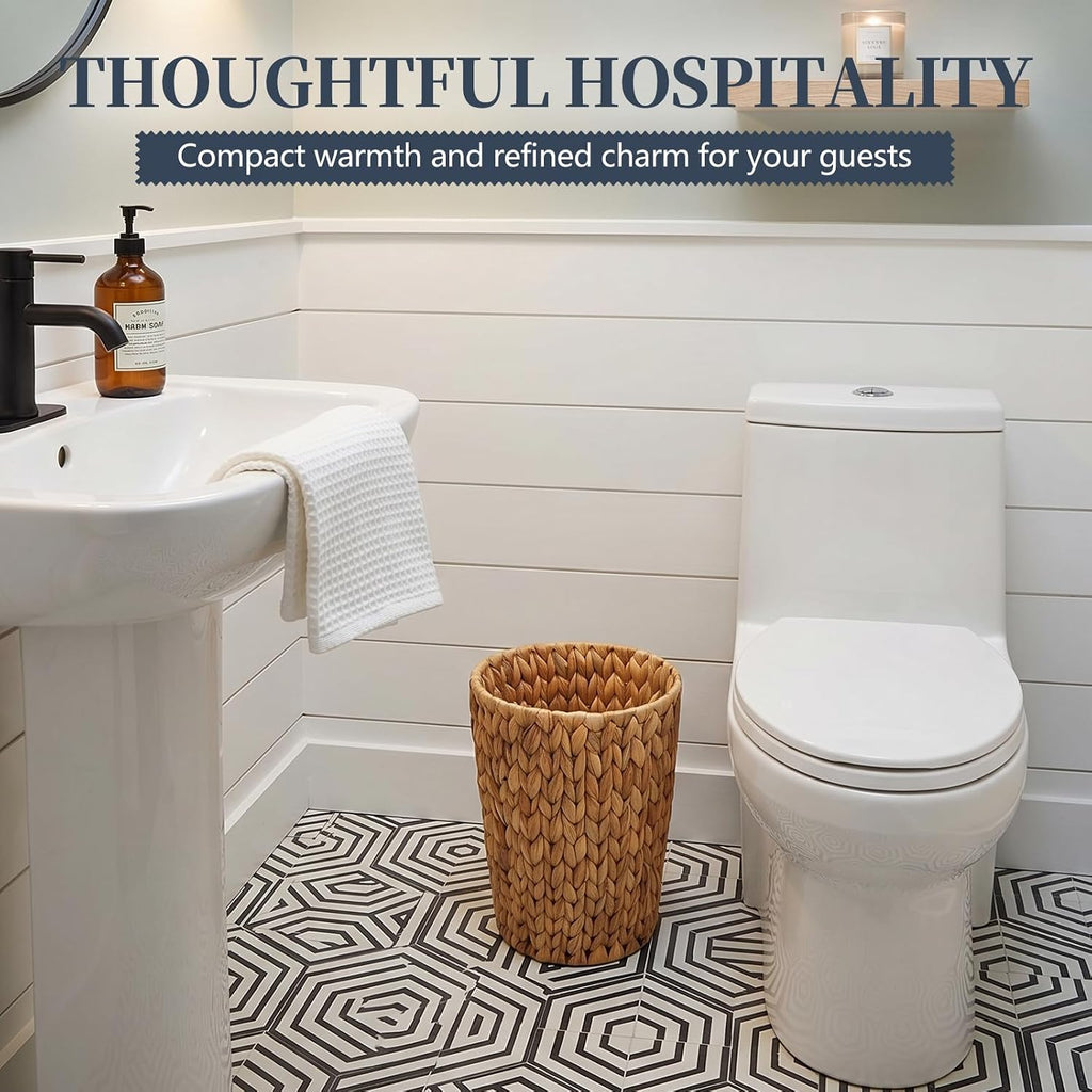Wicker Trash Can,Small Bathroom Trash Can,Water Hyacinth Wicker Waste Basket For Bathroom,Boho Waste Basket For Bedroom,Home Office,Compact Spaces(2 Gallon Round)