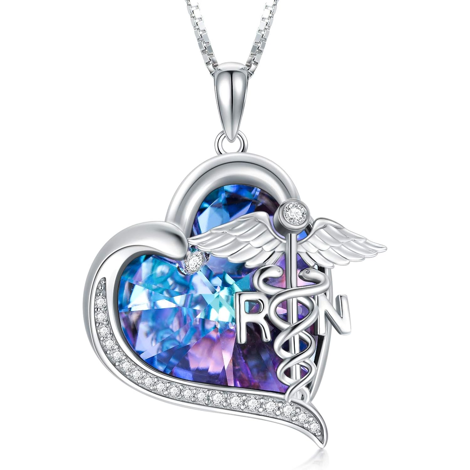 TOUPOP Gifts for Nurse 925 Sterling Silver Nurse Necklace Doctor Nursing Themed Pendant with Crystal RN Medical Caduceus Jewelry Nurse Gifts for Women Student Mom Birthday Graduation