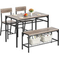 Shintenchi Kitchen Table Chairs Set Of 4, Dining Table Set For 4 With Bench And Chairs, 4 Pieces Kitchen Table Set With Storage Rack & Metal Frame For Small Space, Oak Gray