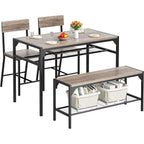 Shintenchi Kitchen Table Chairs Set Of 4, Dining Table Set For 4 With Bench And Chairs, 4 Pieces Kitchen Table Set With Storage Rack & Metal Frame For Small Space, Oak Gray