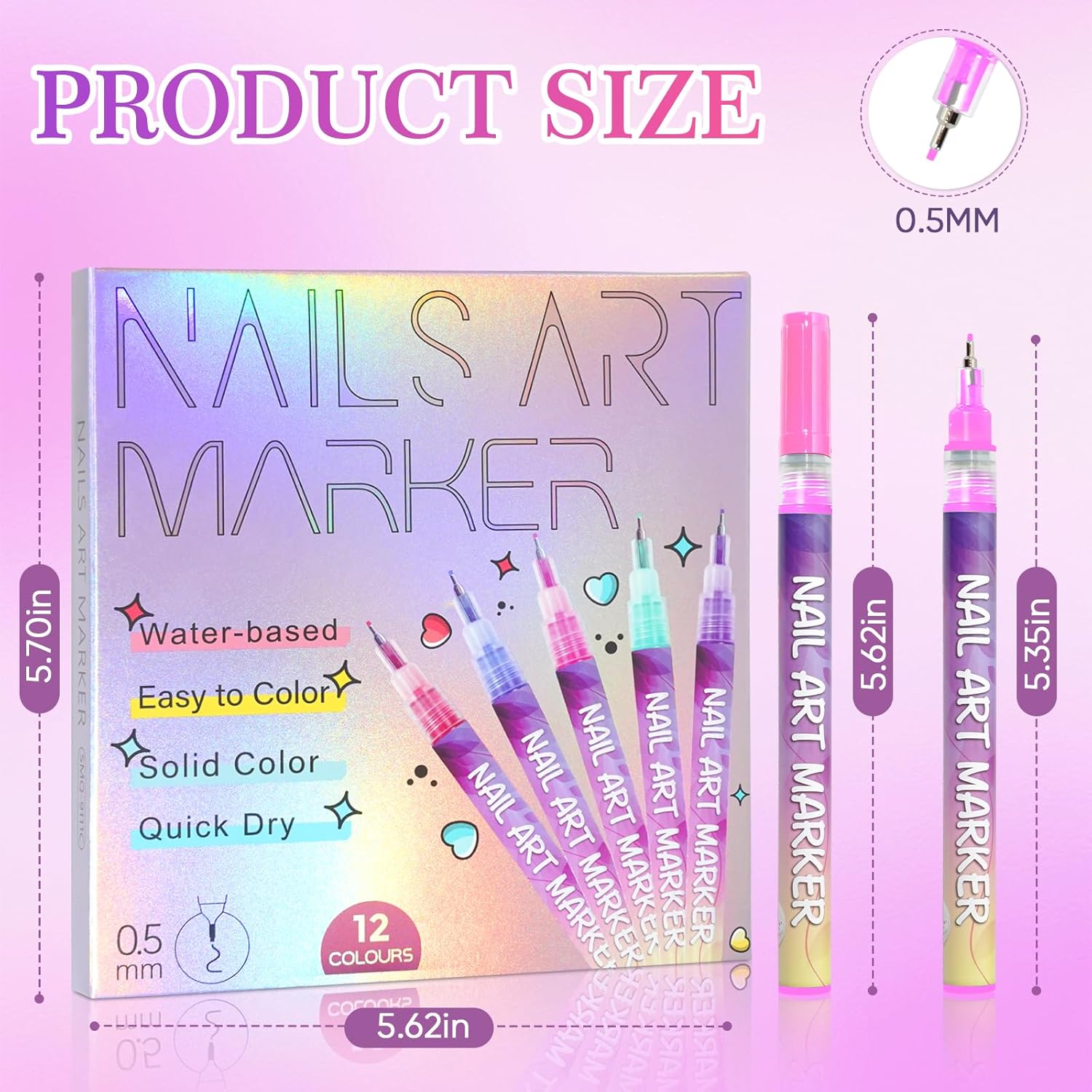12 Colors Nail Art Marker Pens Set, Nail Markers for Nail Art, Suitable for Nail Art, Nail Painting, And Artistic Decorations; Suitable for Both Children And Adults. (12 Colors)