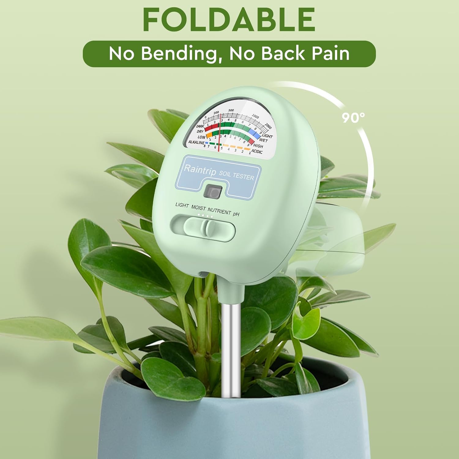 Soil Moisture Meter,4-In-1 Soil Ph Meter, Soil Tester For Moisture, Light,Nutrients, Ph,Soil Ph Test Kit, Great For Garden, Lawn, Farm, No Battery Required, Gifts For Plants Lover