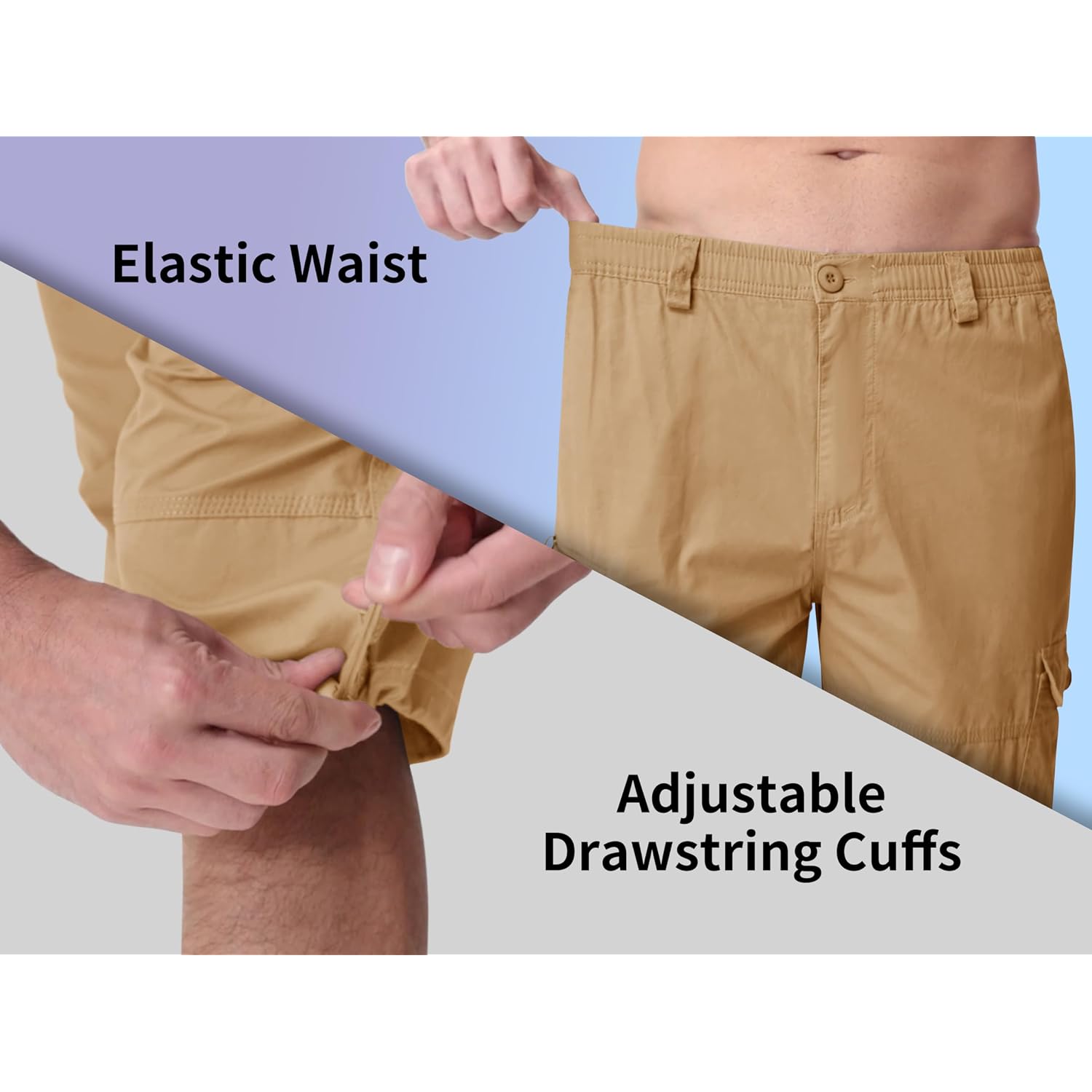 Magnivit Men'S Capri Long Elastic Cargo Shorts Below Knee Shorts 3/4 Cotton Cargo Casual Shorts With Multi-Pockets