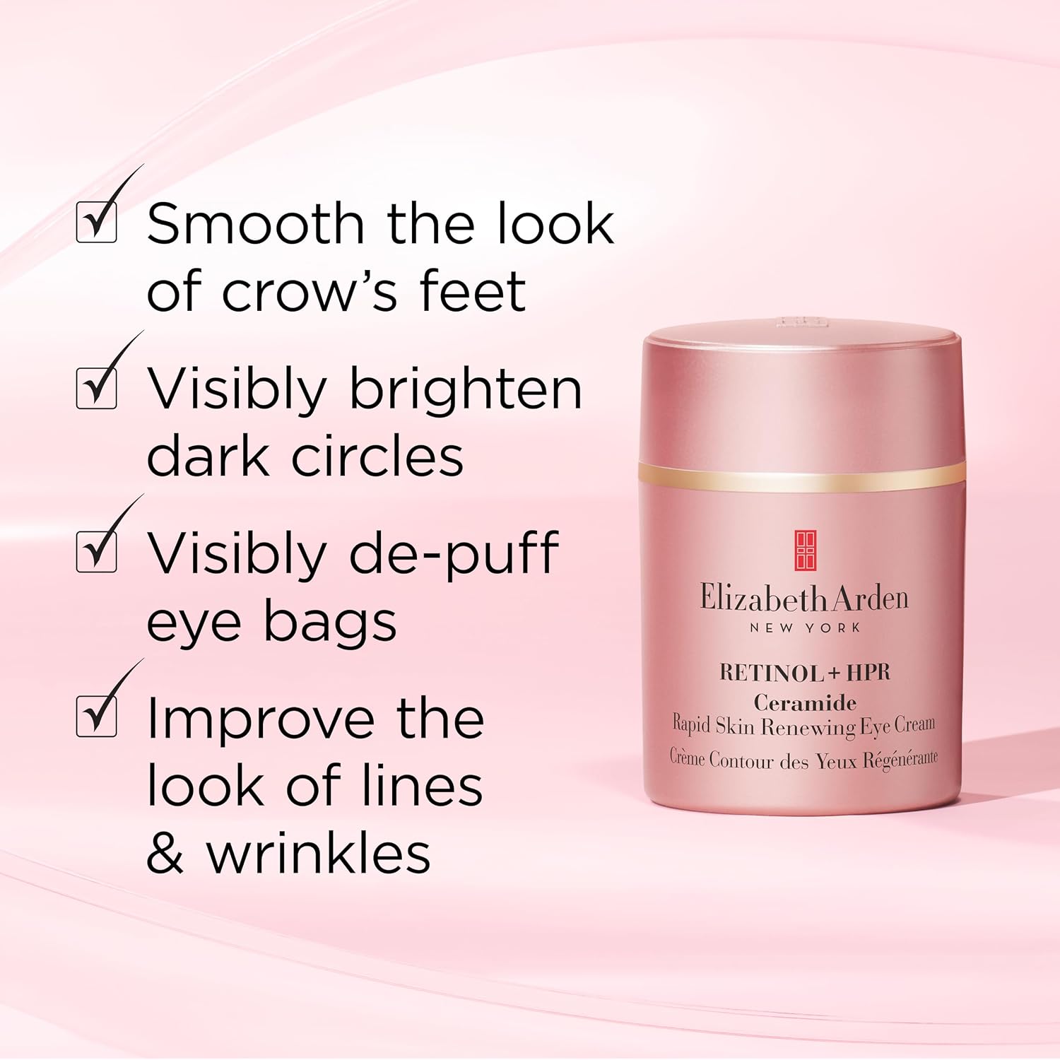 Elizabeth Arden Retinol + Hpr Ceramide Rapid Skin Renewing Under Eye Cream, Fine Lines & Wrinkles Treatment With Peptides, Hydrating Brightener, 0.5 Fl Oz