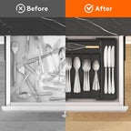 Lifewit Expandable Silverware Organizer, Plastic Utensil Tray for Kitchen Drawer, BPA Free Flatware Cutlery Holder, Space-Saving Storage for Spoons Forks Knives, 8.5-14 x 12 x 1.5 inch, Black