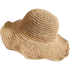 Senker Fashion Beach Straw Hats for Women, Handmade Floppy Bucket Sun Hat for Summer Vacation Wide Brim Packable Travel