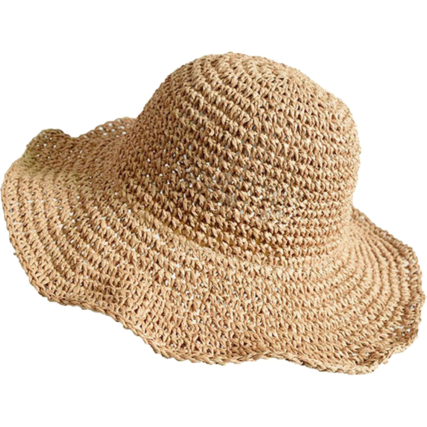 Senker Fashion Beach Straw Hats for Women, Handmade Floppy Bucket Sun Hat for Summer Vacation Wide Brim Packable Travel