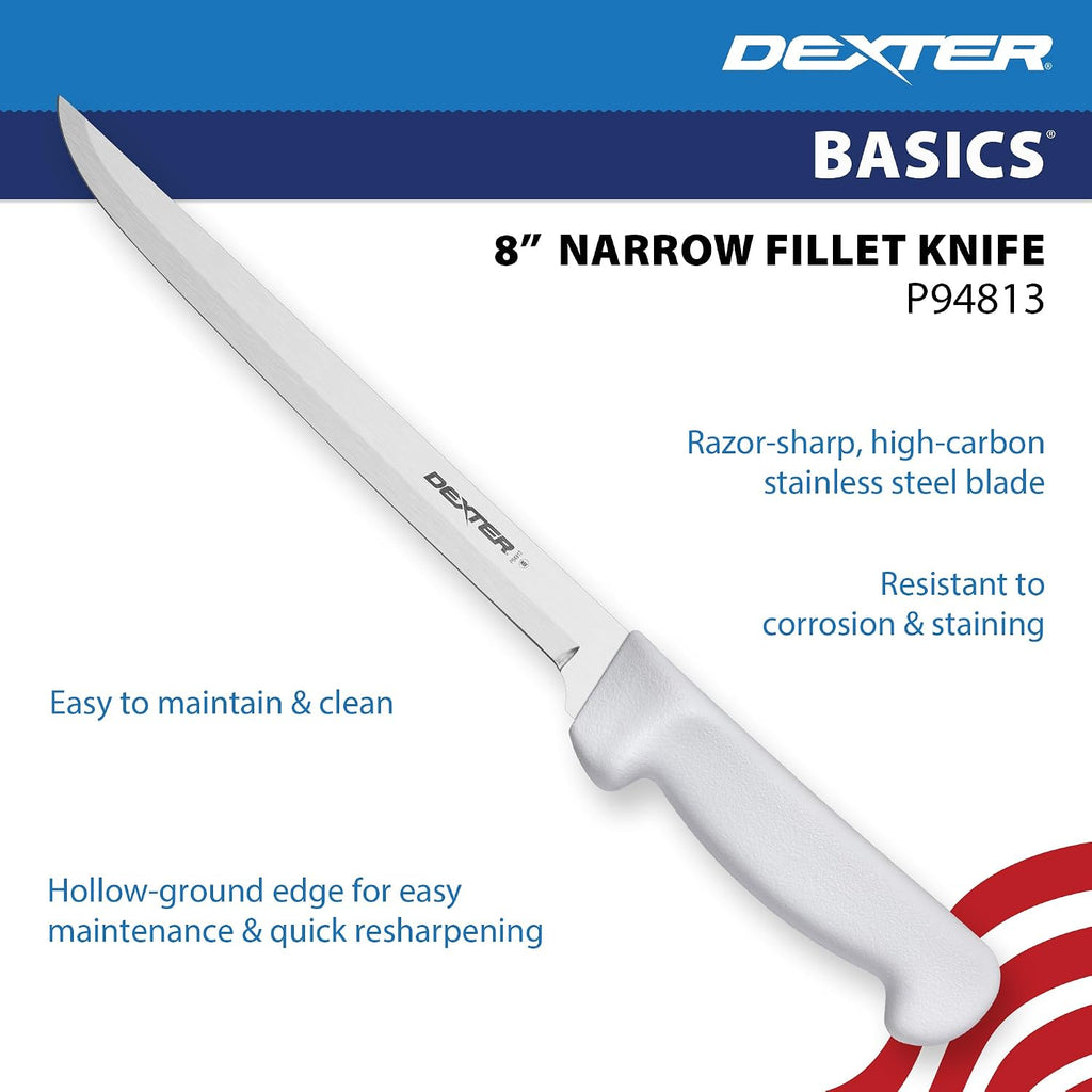 Dexter Basics 8" Flexible Fillet Knife | Stainless Steel Blade With Sharp, Smooth Edge | White, Slip-Resistant Handle