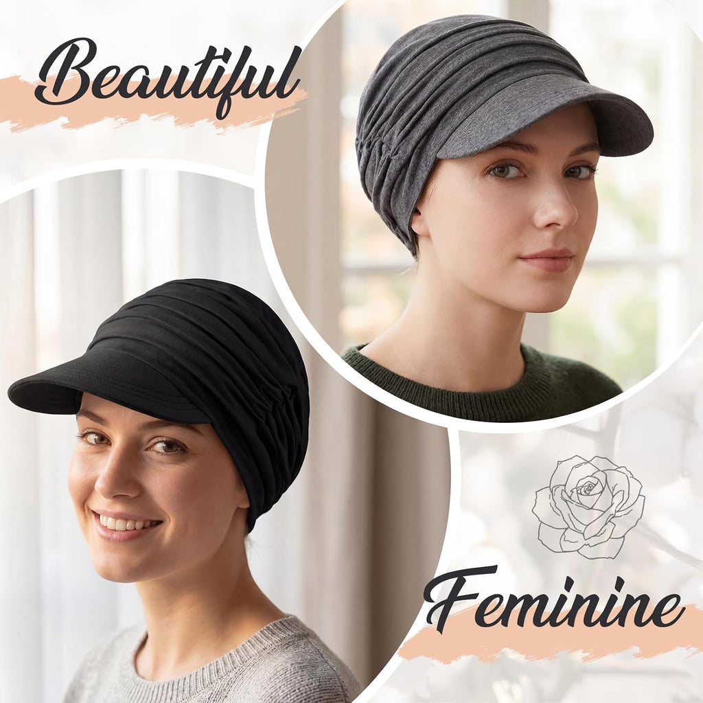 6 Pcs Chemo Cancer Hat for Women Breathable Bamboo Newsboy Baseball Cap Soft Headwear for Cancer Patient Hair Loss Black,dark Grey