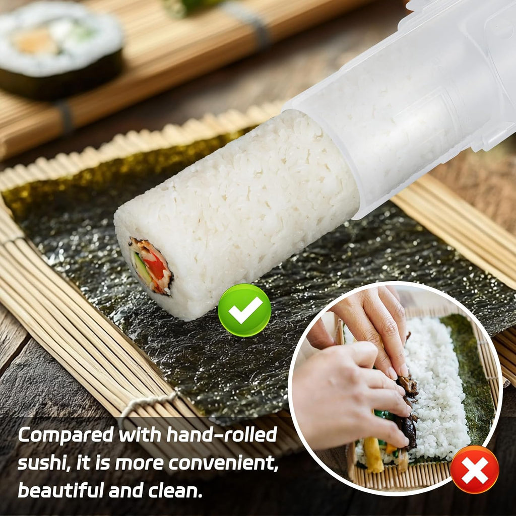 Sushi Making Kit, Upgraded 11.8 Inches Sushi Roller, Sushi Rolling Mat Sushi Maker Sushi Kit, Sushi Bazooka Easy Made Sushi Translucent white