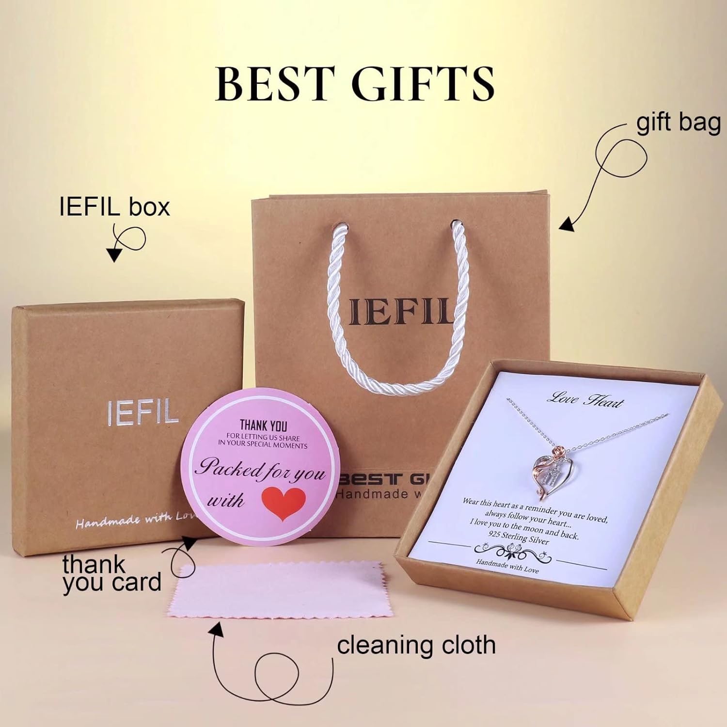 Iefil Mothers Day Gifts for Wife - 925 Sterling Silver Rose Heart Initial Necklace, Anniversary Birthday Gifts for Women, Jewelry Gift for Her Wife Girlfriend