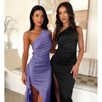 Memoriesea Women'S Sexy One Shoulder High Split Cocktail Wedding Party Maxi Dress