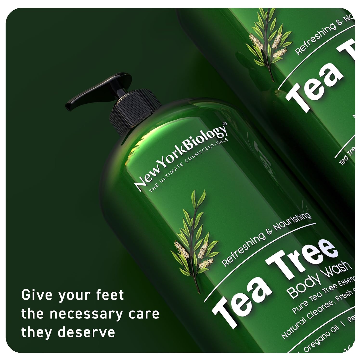 New York Biology Tea Tree Body Wash For Men And Women - Moisturizing Body Wash Helps Soothe The Skin - Refreshing And Hydrating Cleanser For Body And Feet - 16.9 Fl Oz