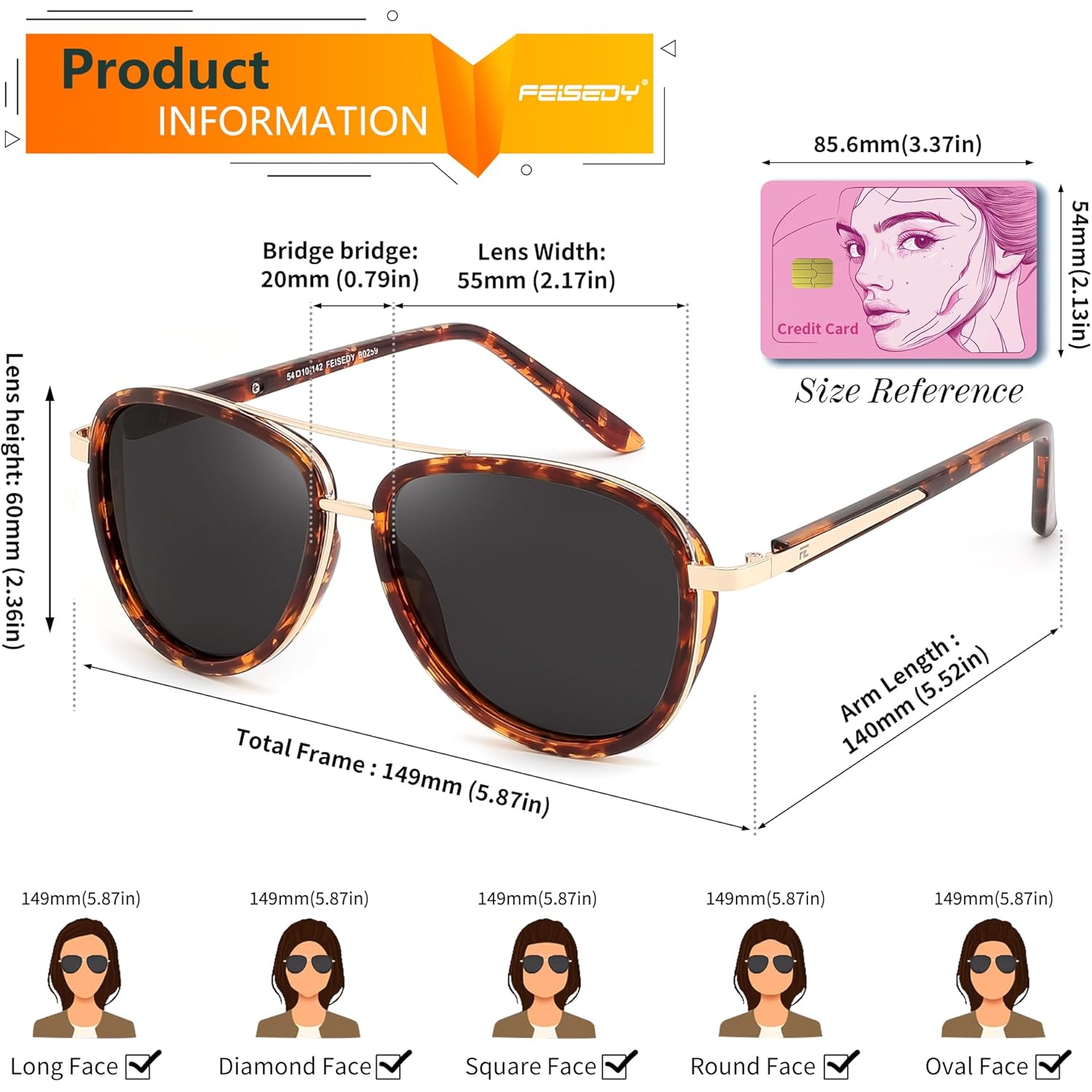 FEISEDY Retro Polarized Aviator Sunglasses for Women Men Vintage Square Sunglass With Classic Style B0259
