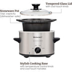 Elite Gourmet MST-250XS Electric Slow Cooker Ceramic Pot, Adjustable Temp, Entrees, Sauces, Stews & Dips, Dishwasher Safe Glass Lid & Crock, 1.5 Quart, Stainless Steel