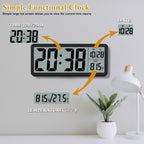 Digital Lcd Wall Clock Easy To Set, 8.5 Inch Lcd Screen With Time/Date/Temperature Display,Simple Digital Desk Clock With 12/24H For Bedroom Living Room Office Décor