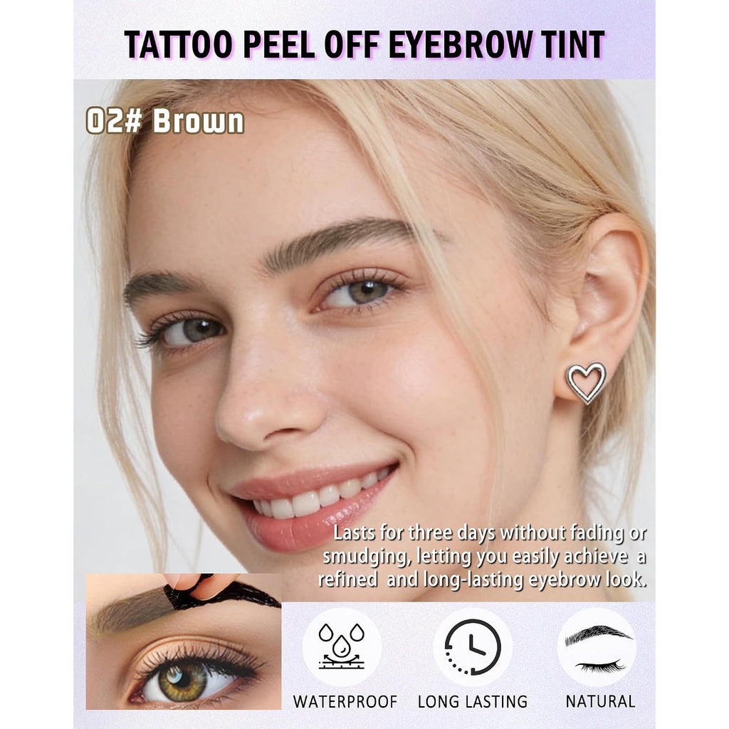 Eye Brow Gel Tinting Kit,Brown Tattoo Eyebrow Tint Stain Peel Off For Women | 2Pcs Easy Peel Off Tattoo Eyebrow Tint Kit, Long Lasting Waterproof Tinted Brow Gel,Thanksgiving Christmas Eyebrow Makeup Set