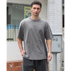 Men'S Cotton T-Shirts Oversized Unisex Short Sleeves Casual Loose Wash Solid Basic Tee Tops