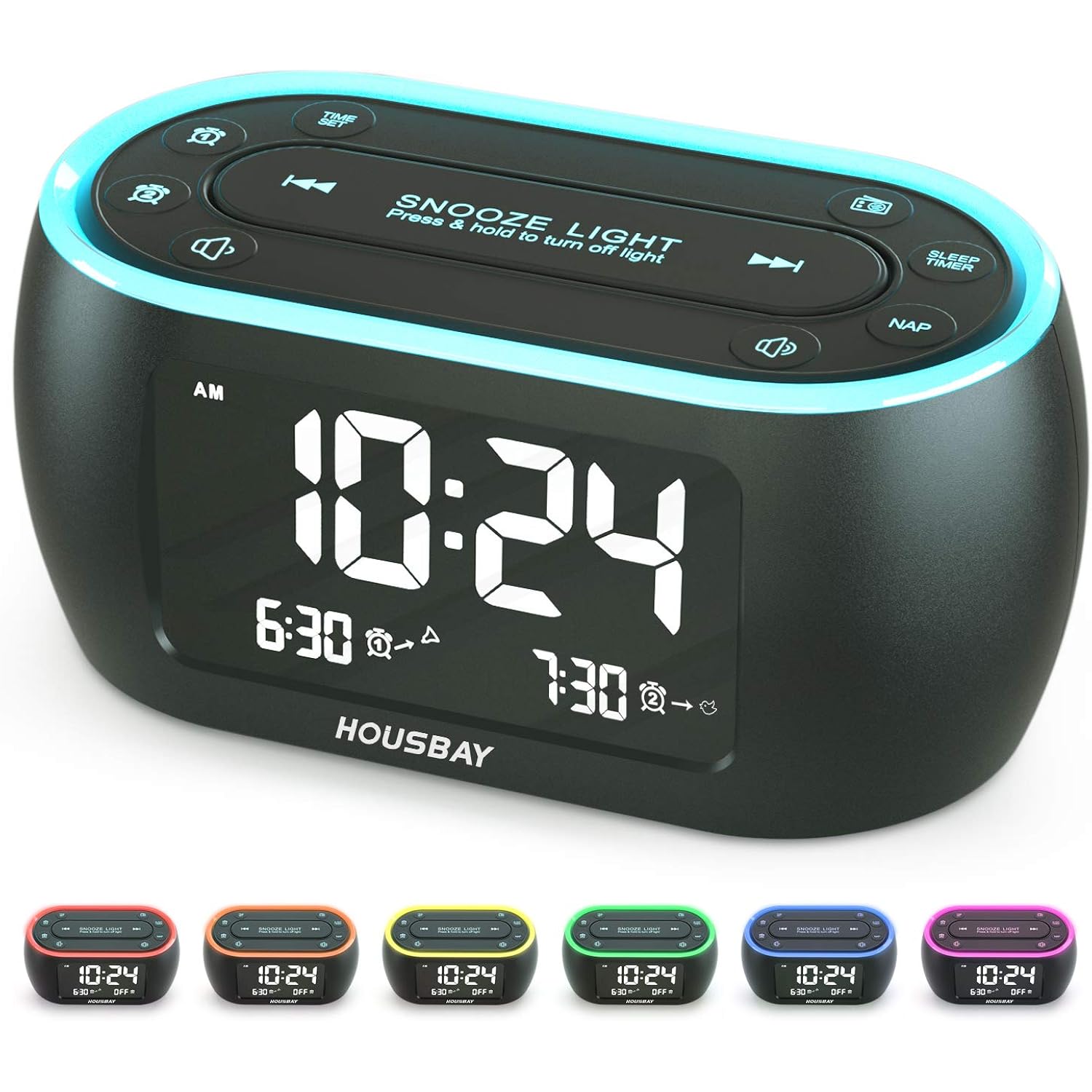 Housbay Digital Alarm Clock Radio For Bedrooms, Phone-Free Wake-Up With Dual Alarm, Night Light, Small Radio Clock For Bedside | Phone-Free Wake-Up With Dual Alarm, Fm Radio For Favorite Stations, Small Radio Clock For Bedside, Battery Backup