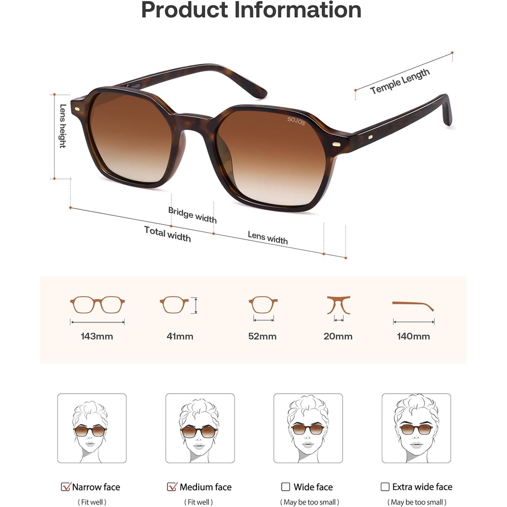 SOJOS Retro Square Polarized Sunglasses Womens Men Trendy 70s Thin Slim Shades Sunnies SJ2674