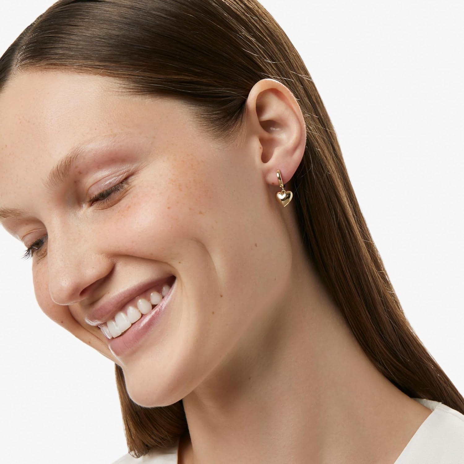 Ana Luisa Puffed Heart Earrings - Heart Charm Huggie Hoops and Earring Stud Styles - Dainty 14K Gold Plated, Silver Rhodium Plated & Mixed Metal Silver & Gold Earrings - Hypoallergenic Water-Resistant