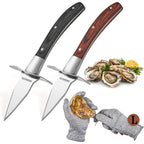 Oyster Shucking Knife,Oyster Shucker,2 Set Sturdy Sharpness Oyster Knife With Comfort Wood-Handle,Oyster Shucking Kit With 1 Pairs Of Level 5 Protection Cut-Resistant Gloves(L) For Oyster Clam